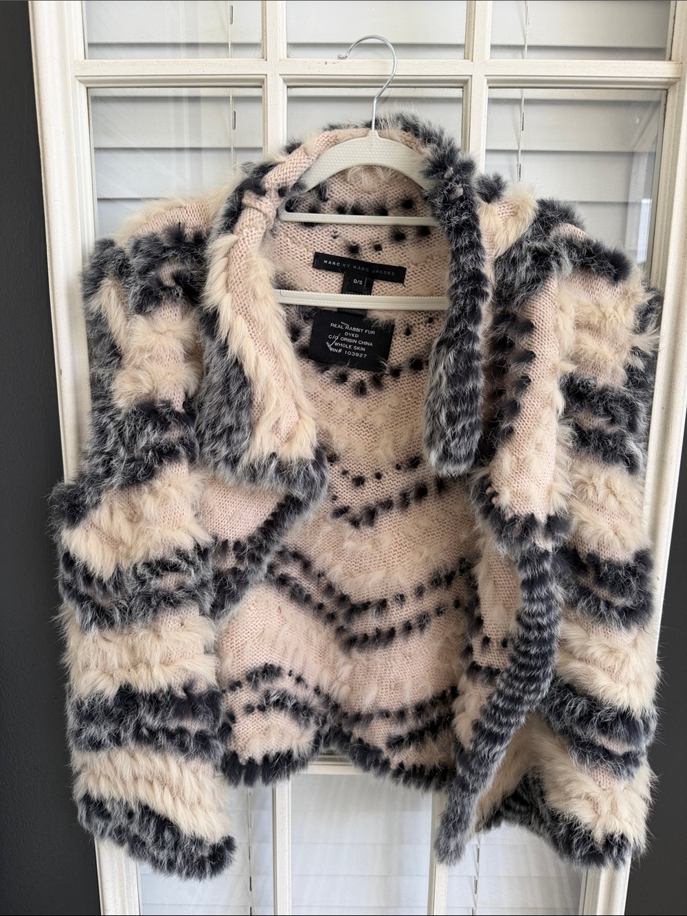 Vintage Marc by Marc Jacob’s Cream & Gray Rabbit Fur Knit Jacket. O/S NWOT